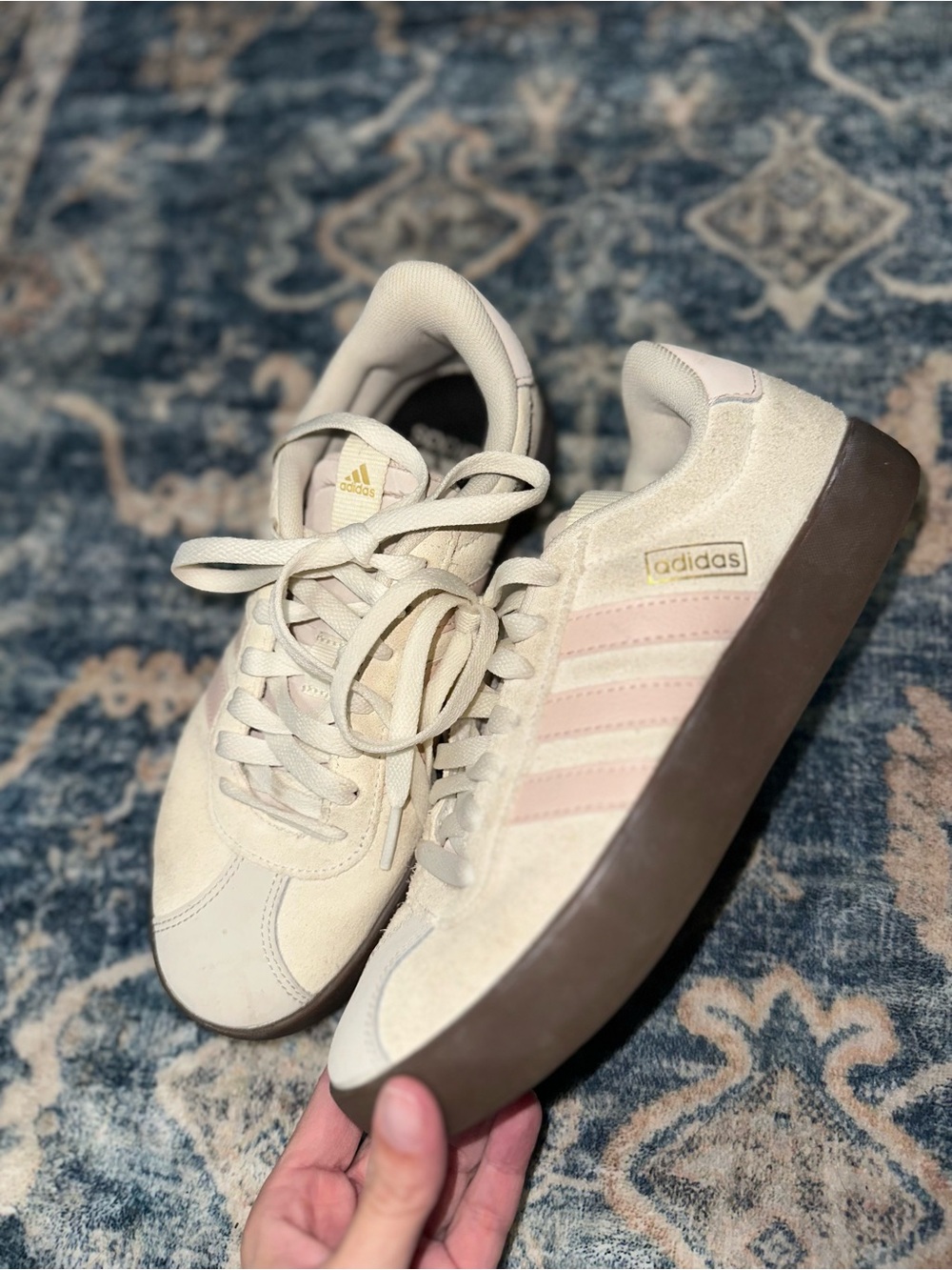 adidas Women's Cream & Light Pink Suede Sneakers